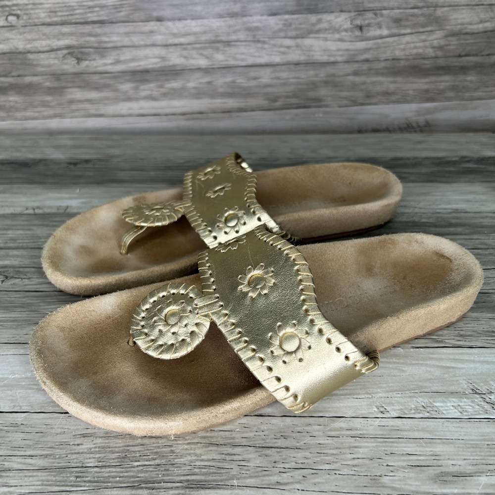 Jack Rogers Jacks Comfort Metallic Gold Leather Whipstitch Sandals Womens 8